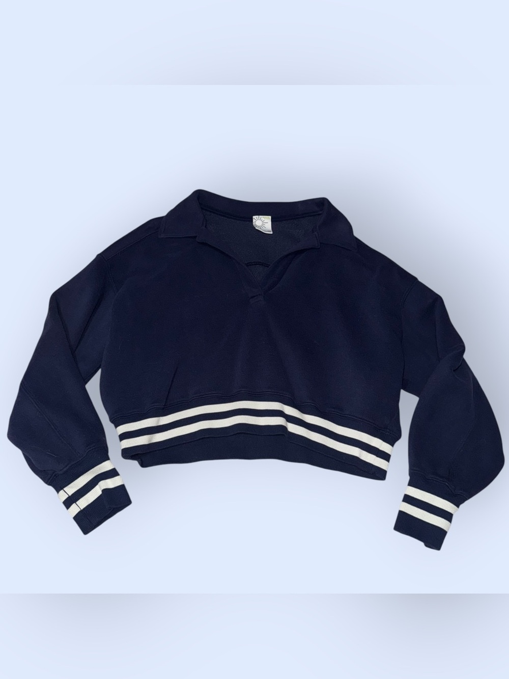 Aerie Navy Cropped Pullover with White Stripes